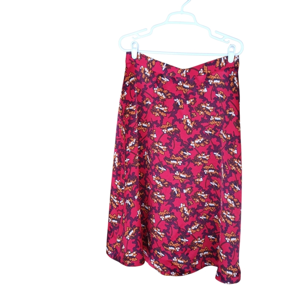 Ann Taylor Red Floral A Line Satin Skirt 10